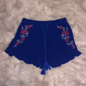 Floral Print Shorts - Royal Blue